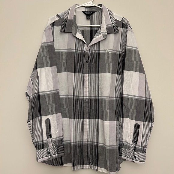 Rocawear Men Button Up Shirt Stripped Long Sleeve Plaid Dressy - Picture 3 of 12